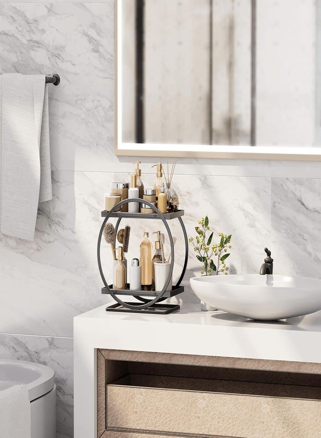 جو هوكد منظم تخزين معدني من طبقتين من جو هوكد | رف قائم بذاته 17×30×33 سم للحمام والمطبخ والمكتب | رف موفر للمساحة لأدوات النظافة والمكياج والإكسسوارات (أسود) - Image 4